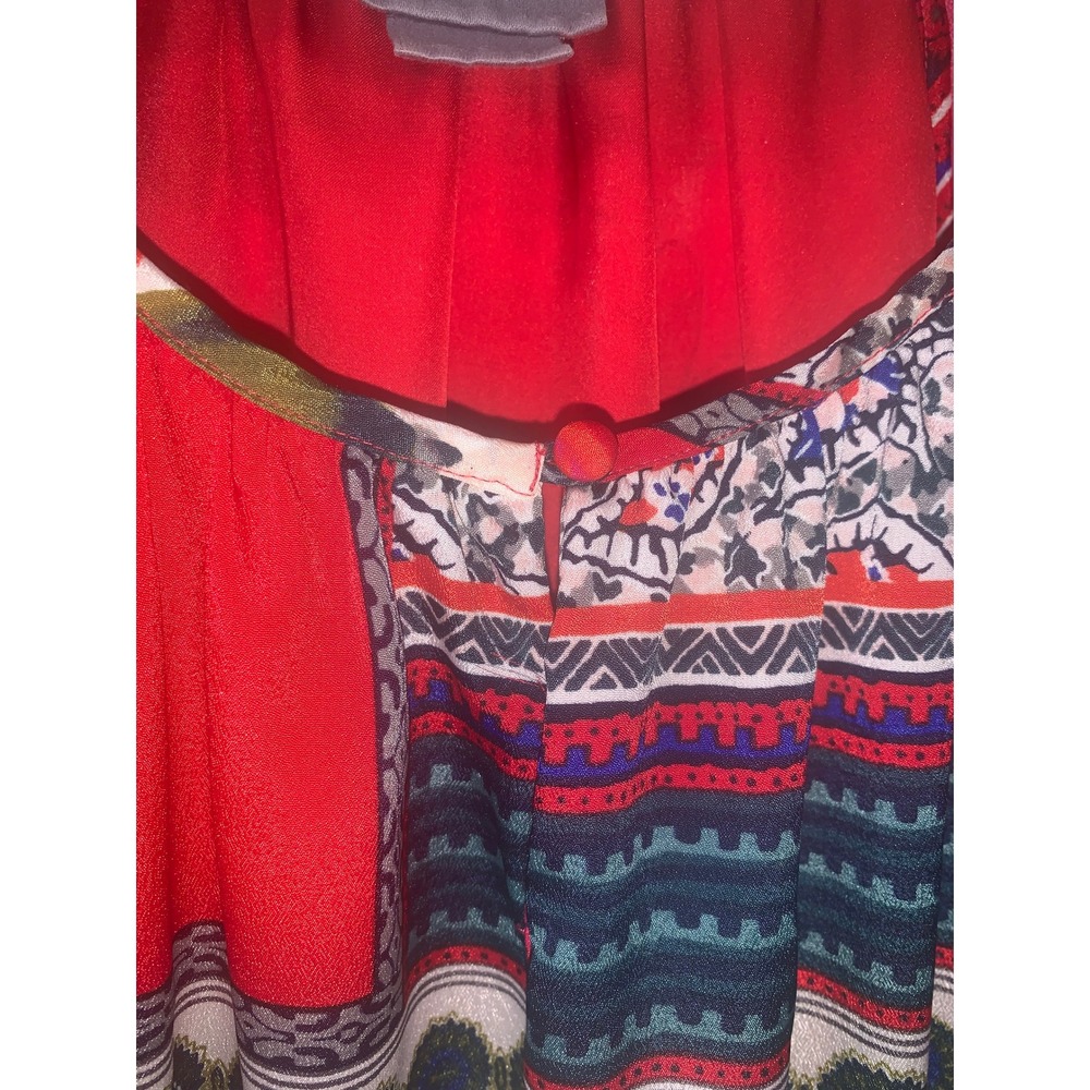Vanessa Virginia Anthropologie Red Patchwork Floral Tassel Sleeve Boho Dress S - Picture 4 of 14